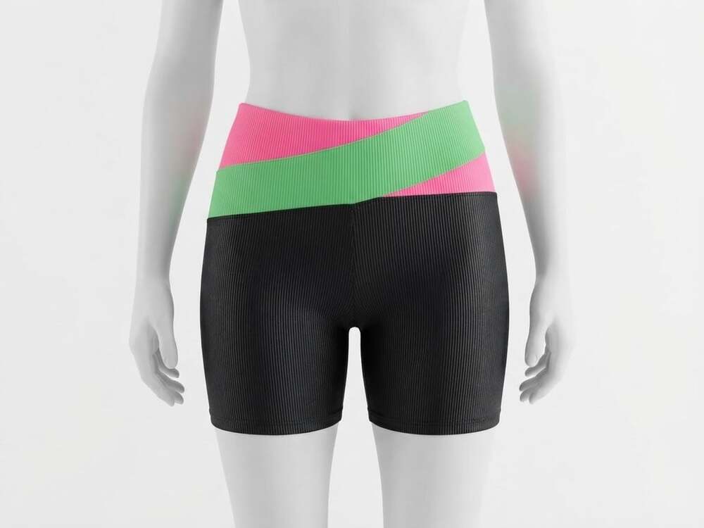 Beach Riot Bike Shorts Size L Black Pink Green Ribbed V-Waist